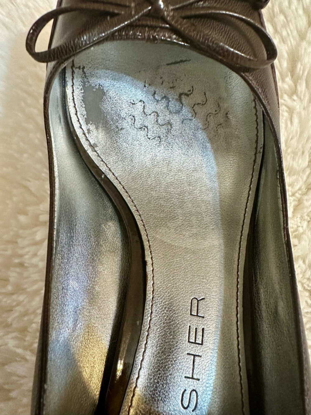 Marc Fisher Brown Leather Peep Toe Platform Heels Size 8 Classic Work Pumps - Picture 11 of 16